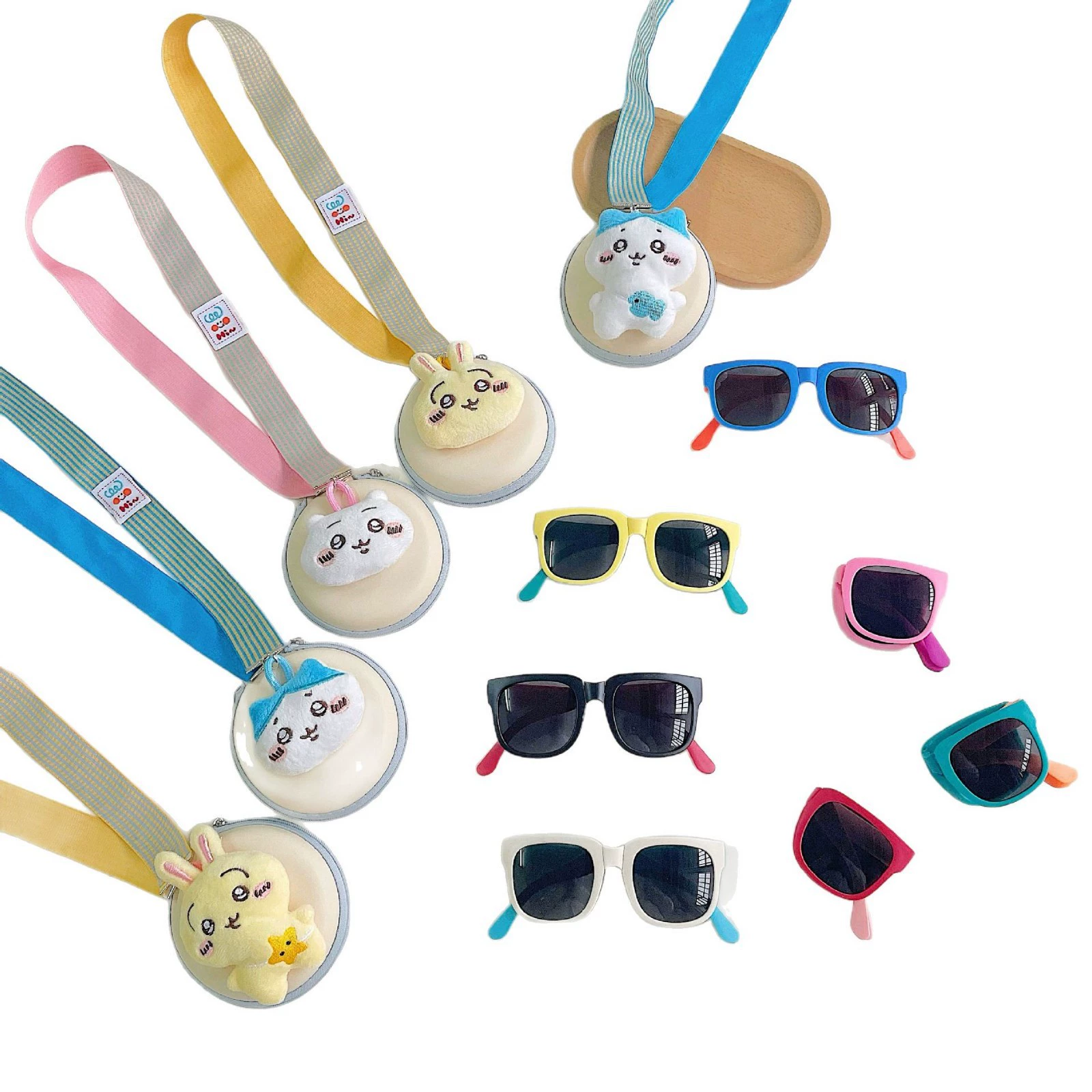 Children's folding cute sunglasses, doll, storage box, protective brand handheld set