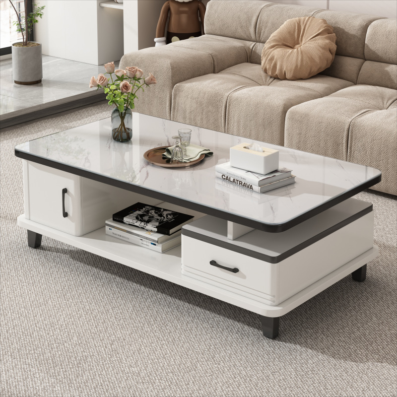 Mesa de té sala de estar doméstica pequeña mesa de sofá de estilo de familia de lujo ligero alta sensación de mesa de té pequeña mesa de té almacenamiento de almacenamiento en una mesa de té