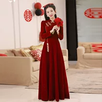 Тост невесты платье Cheongsam осень 2023 Новое невесты Petit свадебное винно-красное вечернее платье для помолвки для женщин