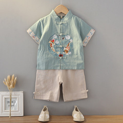 Hanfu-style children's traditional Chinese costume for baby's first birthday, summer cotton and linen thin boy's set Chinese Tang-style dress