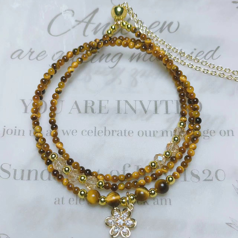 Natural Crystal Jewelry Tiger Eye Stone Yellow Tiger Eye Three Circles Pull Out Bracelet