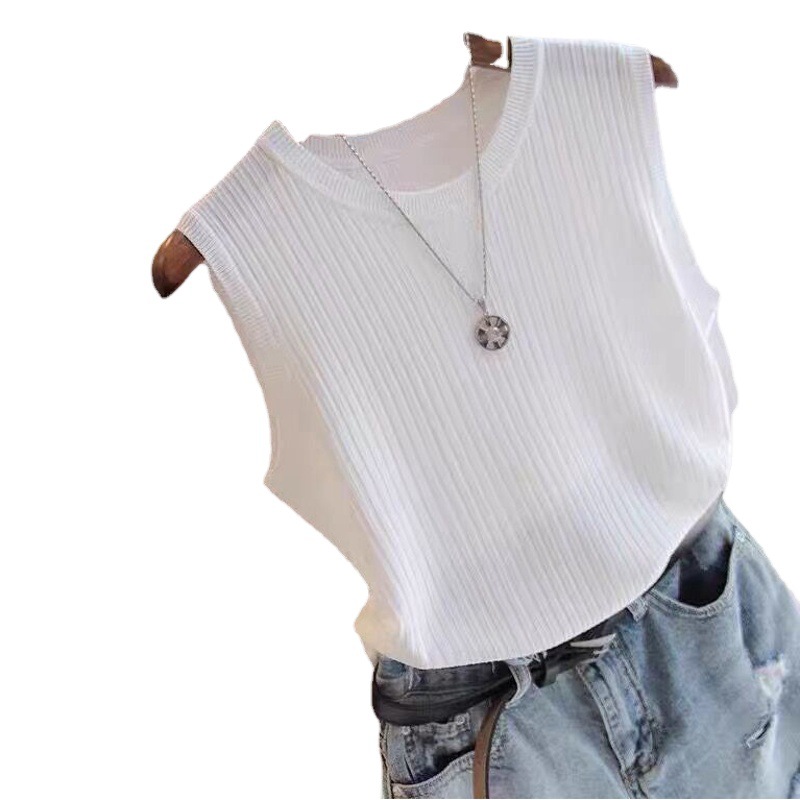 2026 Summer Women's Trendy Sleeveless Knitted Tank Top Outerwear T-Shirt Camisole