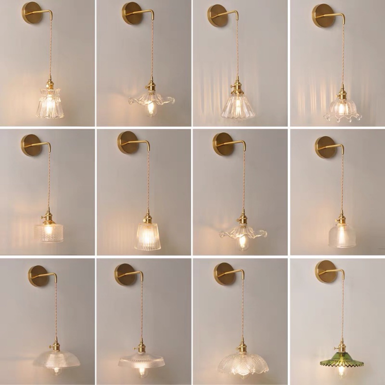 Lámpara de pared de vidrio de latón japonés retro moderna nórdica lámpara de pared de cabezal de cama simple baño espejo lámpara delantera