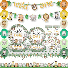 卡通森林动物园派对纸盘装饰用品儿童生日桌布气球挂饰布置套装