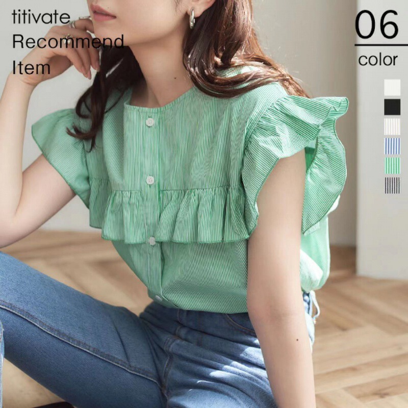Cross-border Supply Summer New Style 2023 Japanese Style Round Neck Flying Sleeves Single Row Multi-button Lace Shirt for Women