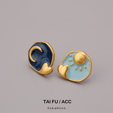 日韩925银针浩瀚星空珐琅彩釉女耳日语星空钉温柔小众设计款耳环