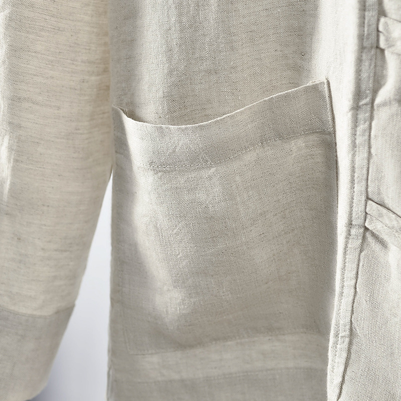 Primavera 2024 hombres de lino estilo nacional camisa suelta retro hebilla chino stand collar manga larga E009