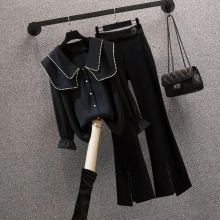 大码女装秋新款2025胖妹妹洋气漂亮小衫遮肚娃娃领衬衫显瘦套装裤