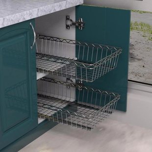 Kitchen Cabinet DIY Multi-Layer Seasoning Single-Layer Stainless Steel Pull Basket Drawer-Type Dish Storage Rack
