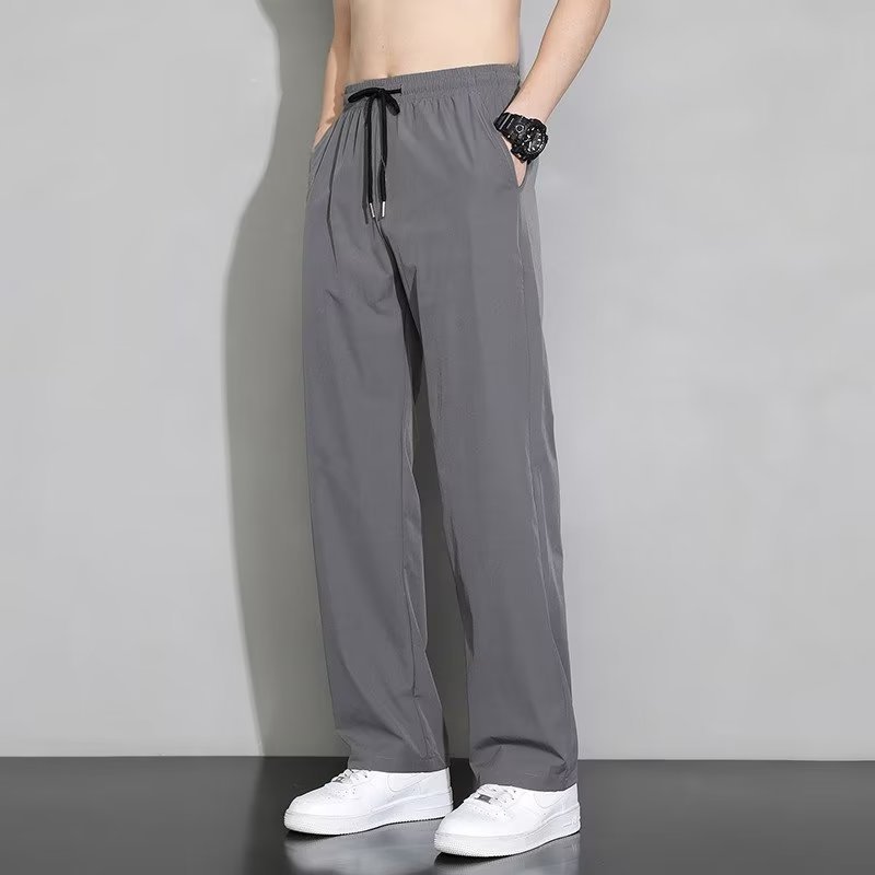 Ice Silk Pants Men's Summer Versatile Straight Drape Trousers Elastic Waist Quick-Drying Sports Loose Casual Trousers