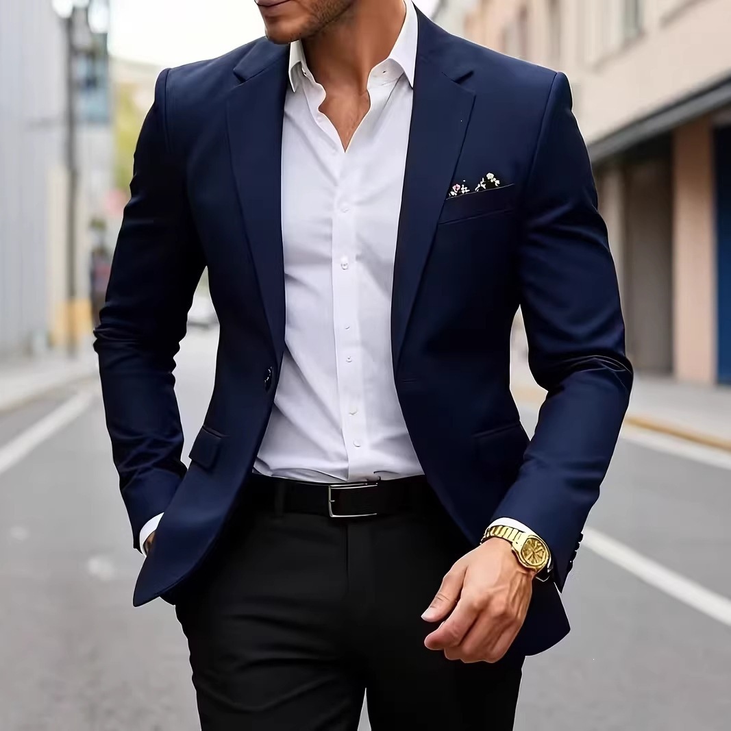 Modern Men's Slim Fit Blazer Single-Breasted Casual Suit Jacket For Young Professionals Versatile Color Palette_voghion.com