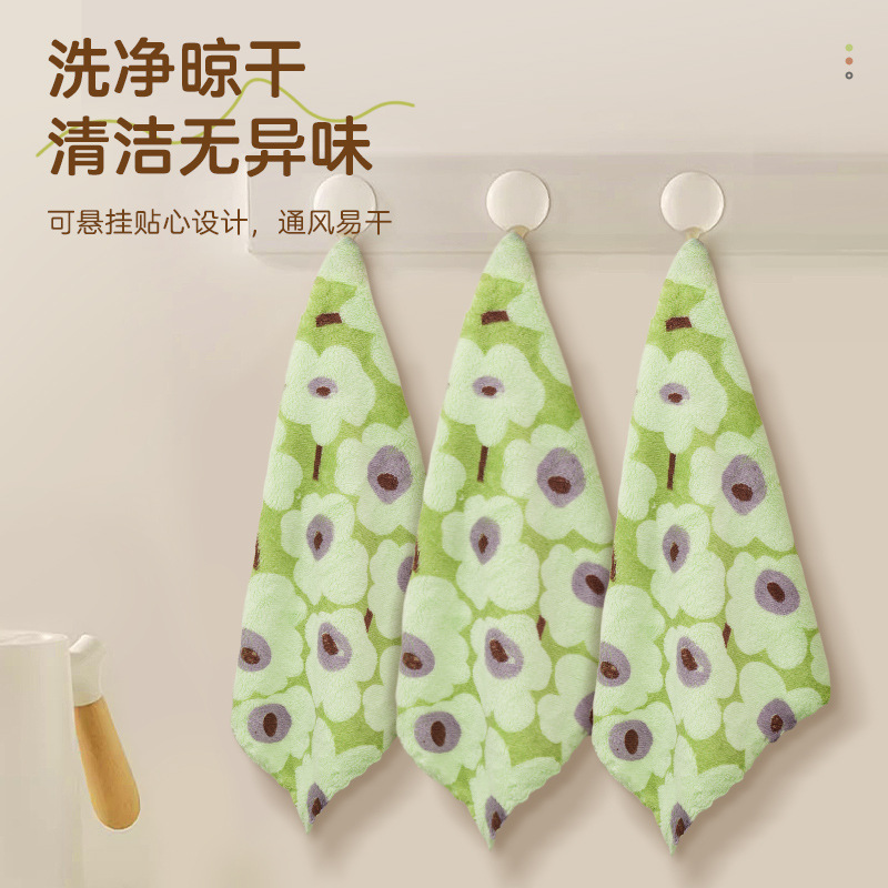 厨房珊瑚绒印花方巾抹布卫生间擦手巾柔软吸水不掉毛加厚洗碗抹布|undefined
