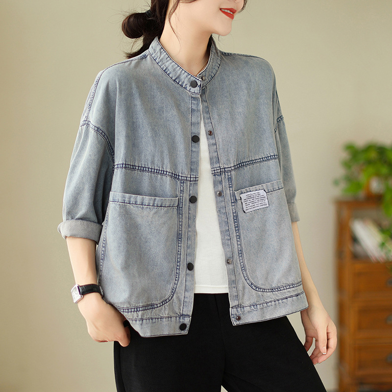 Large Size Women's Wear Lightweight Denim Jacket Women's New Arrival 2023 Summer and Autumn Korean Style Casual Loose Dressed Short Jacket with Label