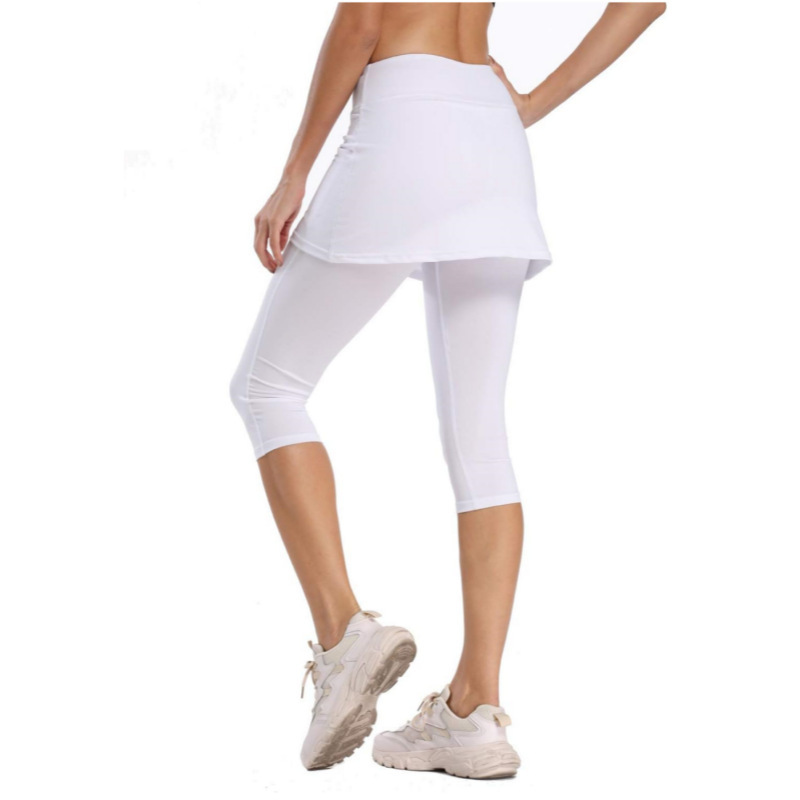 Cross-border European and American Cropped Culottes Women's Tight Yoga Pants Solid Color Casual plus size Foreign Trade Fitness Training Tennis Culottes