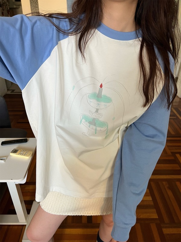 POXFFEE/许愿池长袖T恤女早秋chic上衣复古宽松设计感打底衫|undefined
