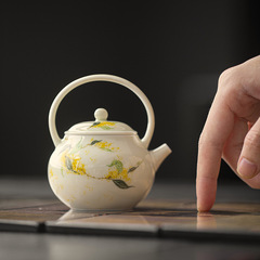 釉薬下彩純手描き桂花陶磁器提梁壺家庭用工夫茶道具文人泡急須中国式小壺単壺