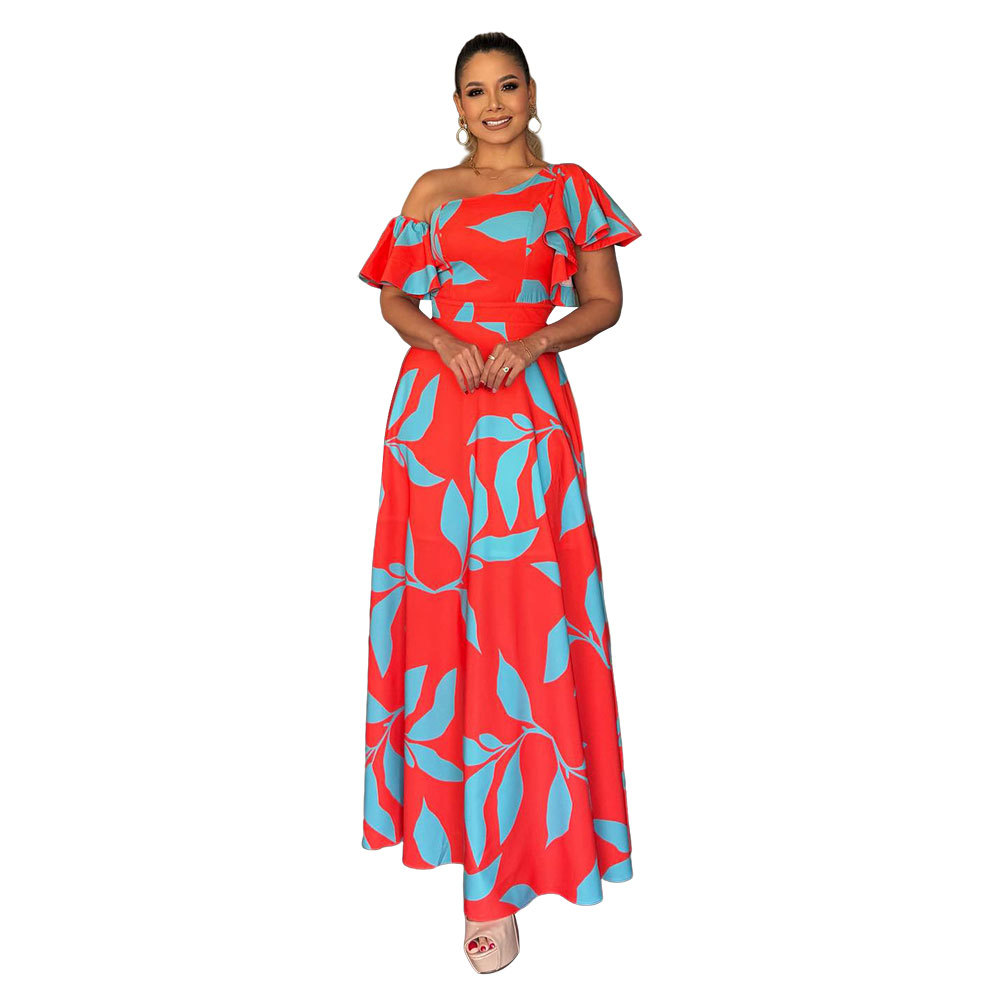 Femmes Robe Trapèze Vacances Collier Incliné Impression Garniture De Laitue Manche Courte Impression Maxi Longue Robe Vacances Du Quotidien display picture 2