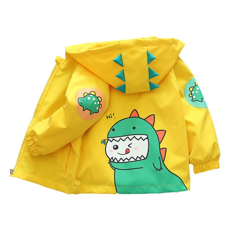 Boys' Light Windbreaker Spring 2025 Cardigan for Young Children, Hooded Jacket, Fashionable Softshell Jacket, Little Green Dragon Long Sleeve