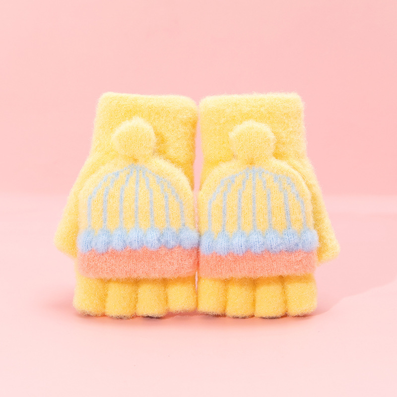 新しい子供用手袋、冬の子供用暖かい5本指フリップカバー、冬の雪遊び、大きな子供用ハーフフィンガー、小学生の書き込み|undefined