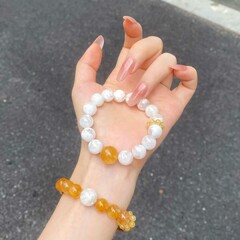 【橙曦初雪】天然水晶手链 黄胶花白雪花幽灵手串 手链轻奢高级感