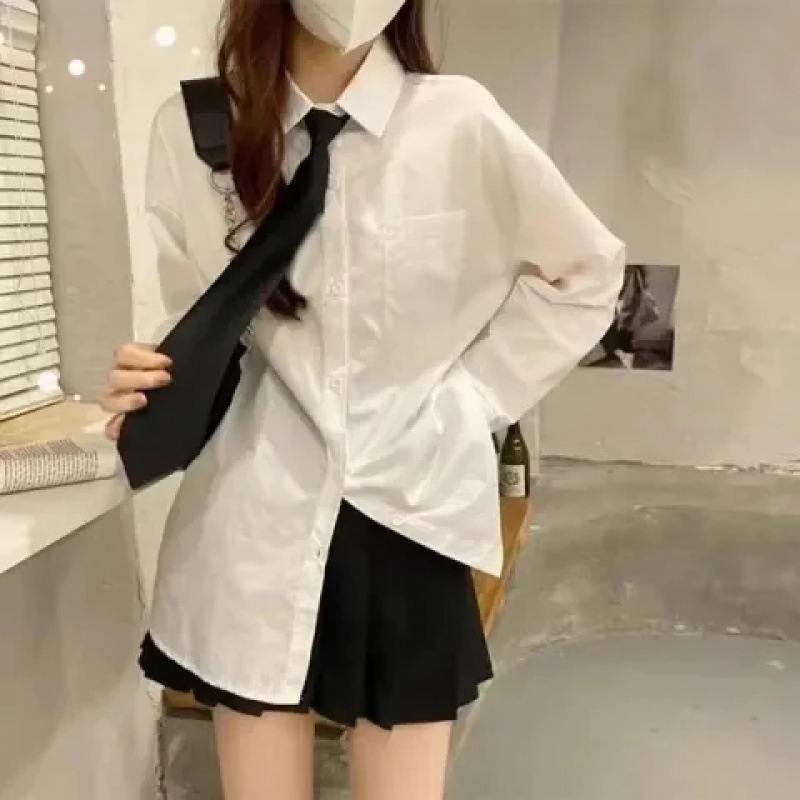 Jk Uniform Shirt Spring, Summer, Autumn and Winter White Long-Sleeved Student Shirt Top for Women