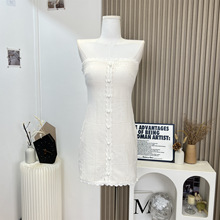 连衣裙女夏季气质修身白色抹胸针织短裙