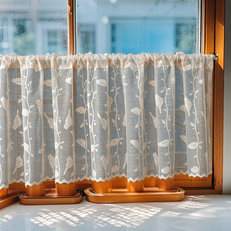 Lace Jacquard American Style Small Window Coffee Curtain Wavy Edge Semi-transparent Door Curtain French Style Light Luxury Thickened High-end Non-perforated