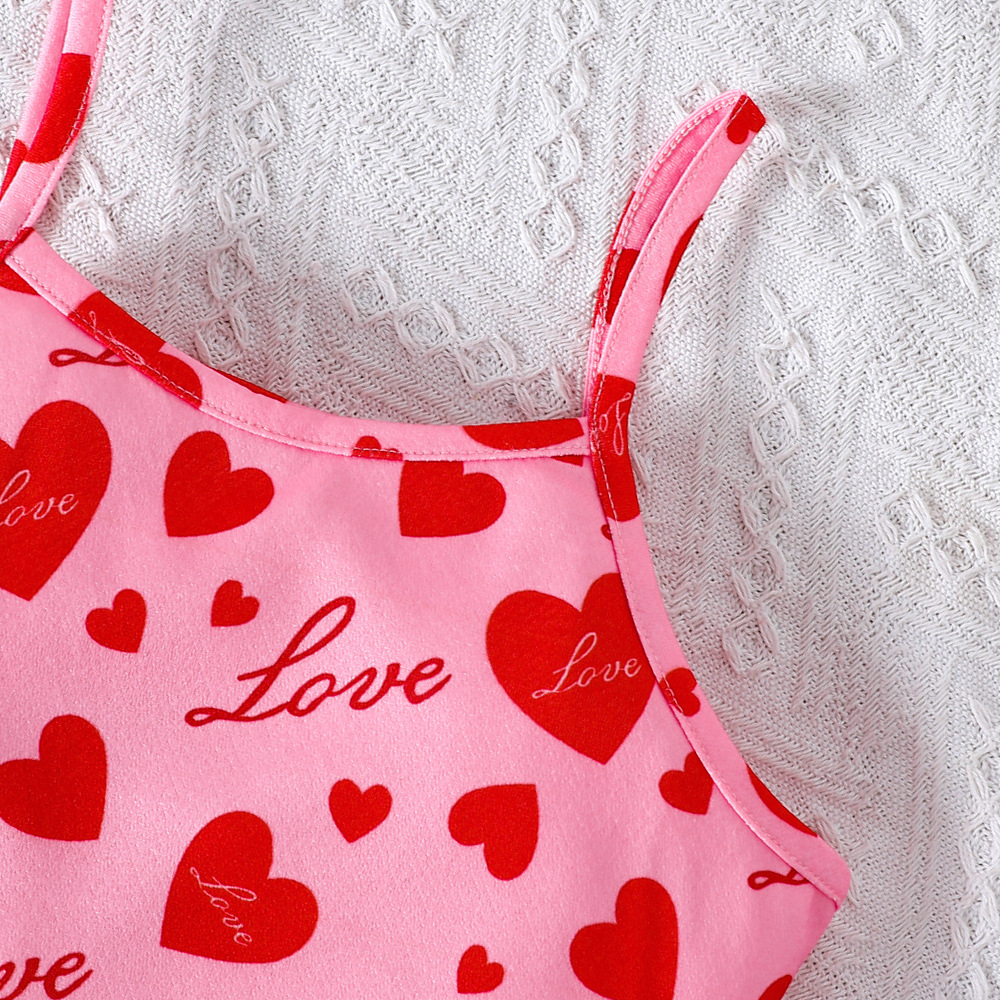 EW Abbigliamento per bambini Primavera/Estate Nuovo Top corto per bambini di taglia media e grande e bambine, Set gonna con spalline Love DTZ1012-D_voghion.com