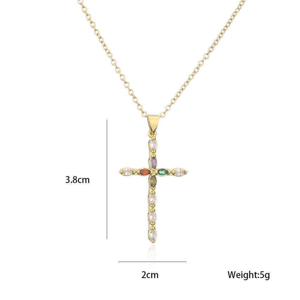 Retro Copper Plated Real Gold Color Zirconium Cross Pendant Necklace Female Religious Jewelry display picture 1