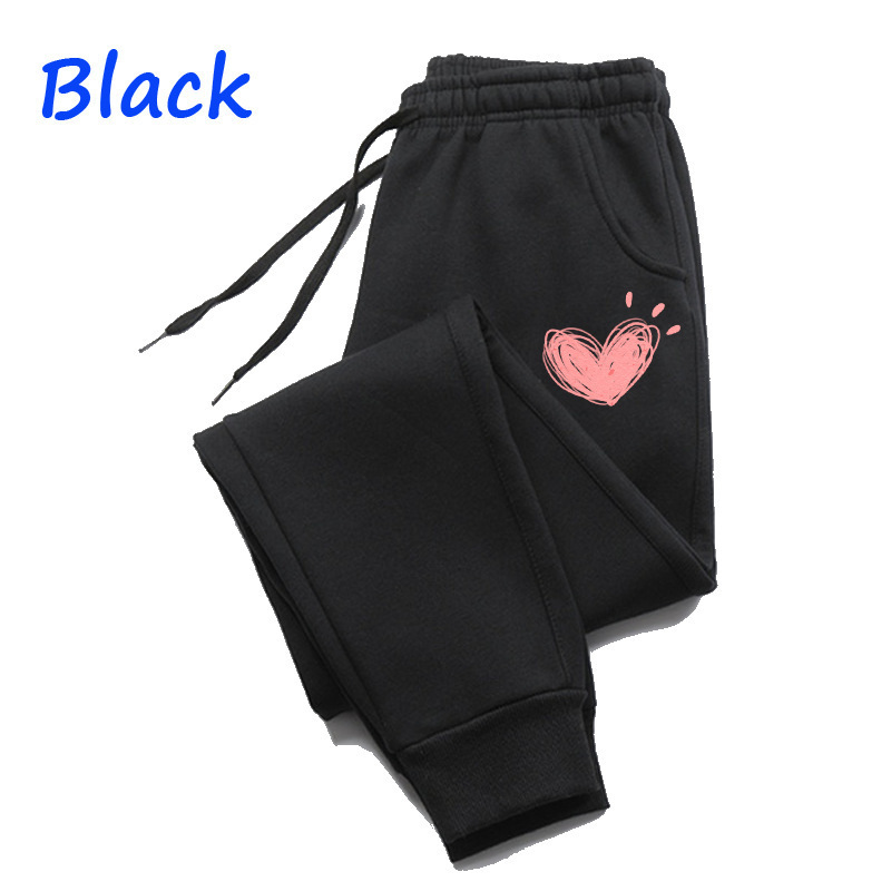 Women's Cute Heart Print Sweatpants Autumn Winter Cotton Trousers Jogging Pants Casual Sports Fitness Ladies Exercise