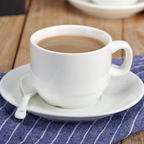 Pure white ceramic coffee cup set, simple household small cup, saucer and spoon set, European style commercial hotel high-end cup