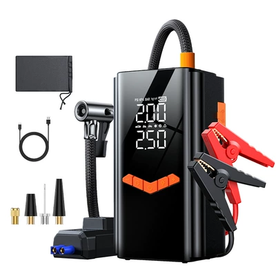New Emergency Power Supply Air Pump Portable Car Tire Inflator with Ai Tire Pressure Measurement Electric Inflator (Car on the line of fire) - 6000mah-smart-power-bank-clip-carrying-pouch