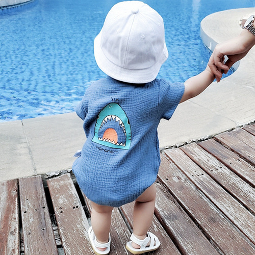 Newborn Baby Triangular Bodysuit, Short Sleeve, Open-Back Summer Pajamas for Crawling