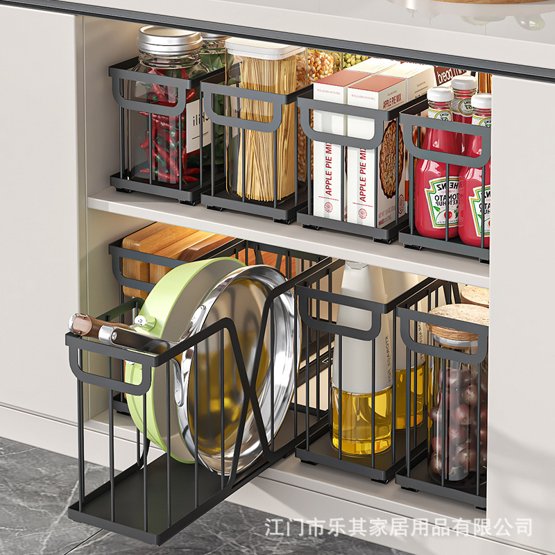 El estante del fregadero debajo de la cocina se puede tirar, la olla de almacenamiento multifuncional, el estante de acabado de artículos diversos, la cesta del cajón del armario