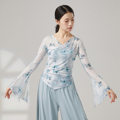 古典舞蹈服蝴蝶印花身韵纱衣中国舞民族舞蹈服练功服艺考上衣