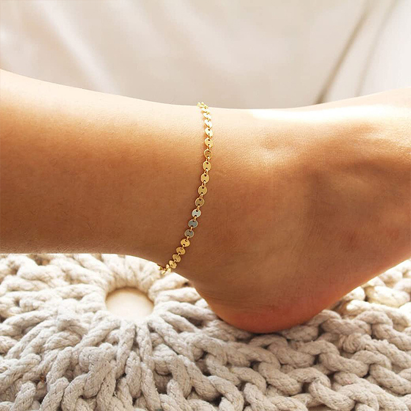 Women's Copper Plated Round Chain Anklet With 14K Real Gold Finish Colorfast Jewelry_voghion.com
