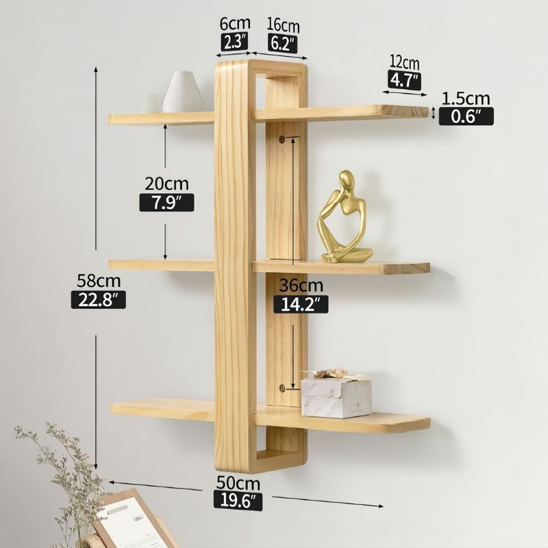 木製収納ラック壁掛け多層収納ラックリビングルーム木製装飾ラック三層収納ラック無垢材整理ラック|undefined