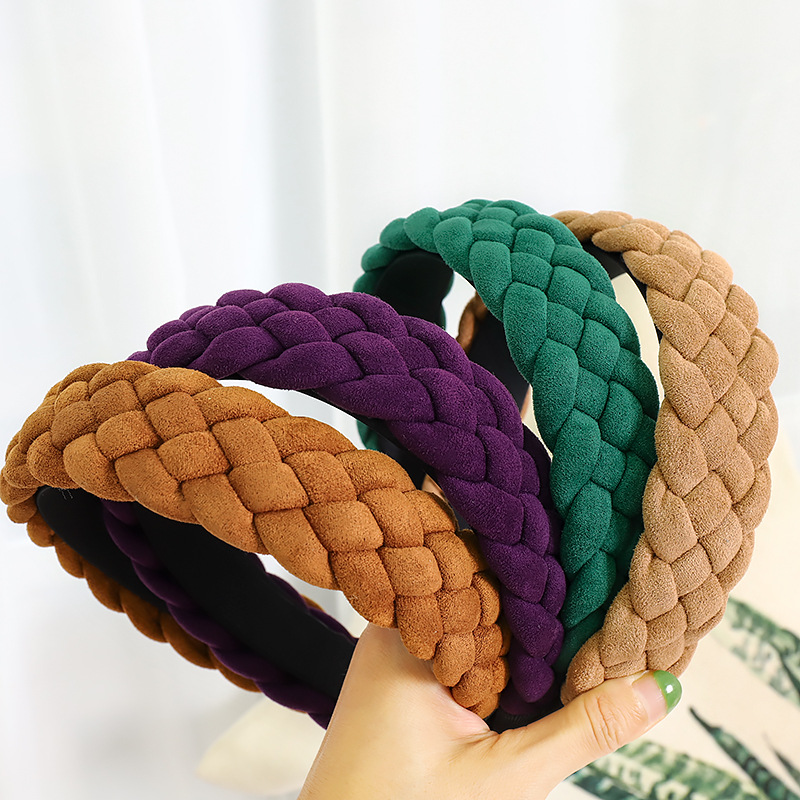 European And American New Style Solid Color Braided Wide Brim Press Hair Wash Headband Wholesale display picture 1