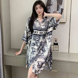 抖音爆款【凯凯】春夏季冰丝高级感女士睡裙子家居服网红开衫