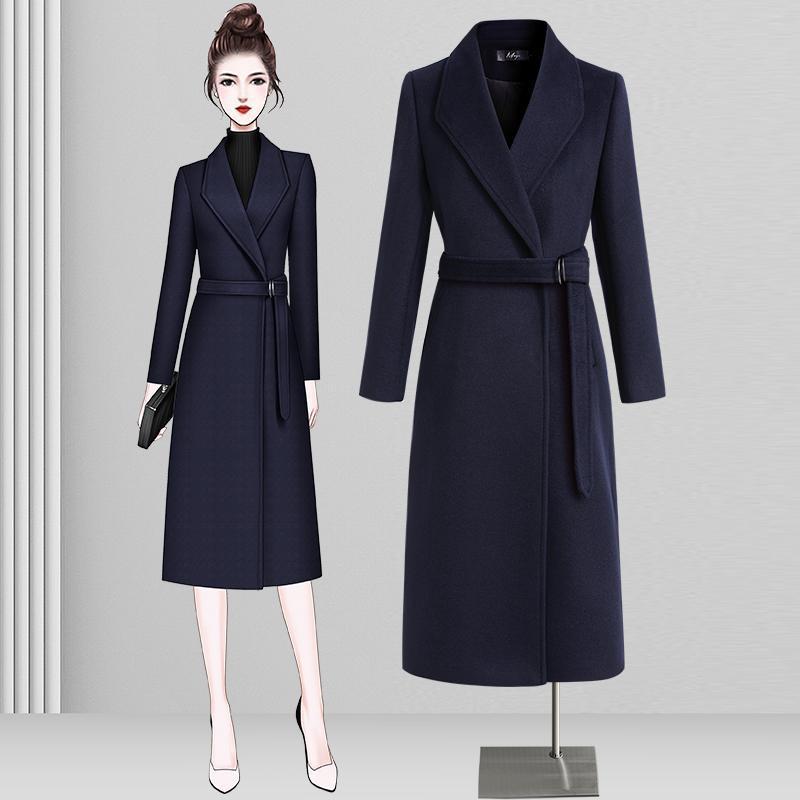 High-end professional woolen overcoat Women's Mid-length stewardess thickened woolen overcoat for sales office real estate consultant overalls