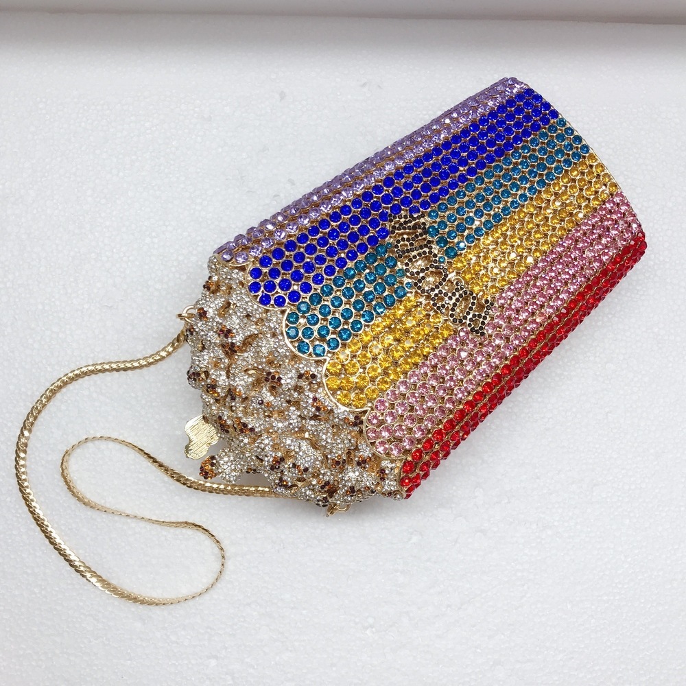 Bolsa de palomitas de maíz, embrague de palomitas de maíz, bolsa de diamantes huecos, bolsa de cena de diamantes, bolsa de mujer roja.