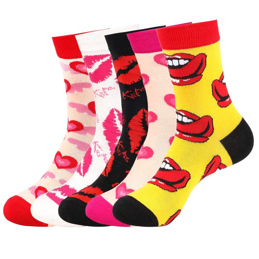 60g Weight Socks Classification Socks Lingerie Type Cotton Fabric Type Stretchy Elasticity A Pair Quantity Daily Occasion Comfort Function Valentine'S Day Festival Lips, Heart Shape Pattern All Seasons Season Unisex Gender Simple Style Style Simple Style Unisex Lips Heart Shape Cotton Crew Socks A Pair 2