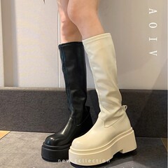 长筒靴子女长靴2025秋冬季新款高筒靴复古百搭小个子厚底瘦瘦靴