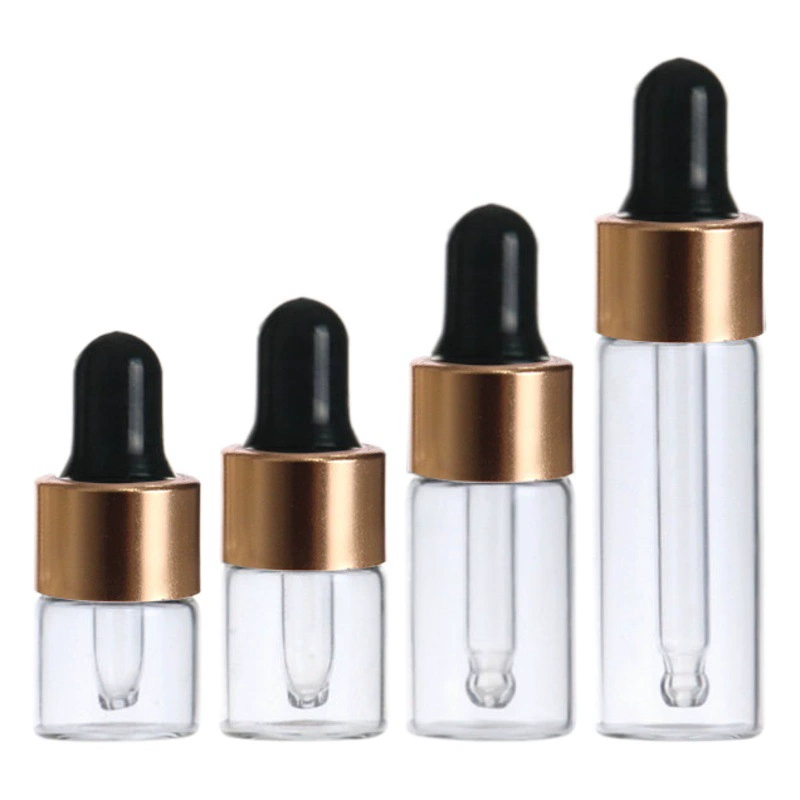 Производитель поставляет стеклянные флаконы/флаконы для эфирных масел объемом 1-5 мл/маленькие флаконы для образцов с золотым кольцом и резиновой капельницей для ежедневного использования, в наличии.