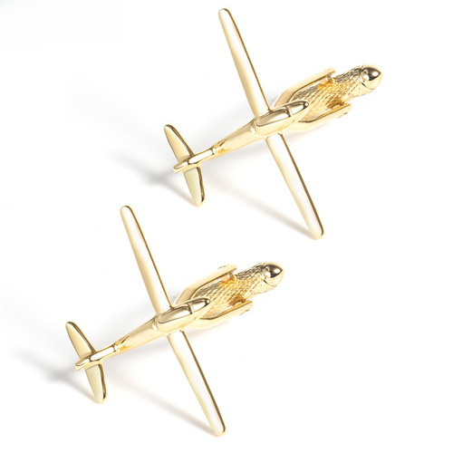 Personalized metal polished gold airplane cufflinks for men, French-style shirt cufflinks.