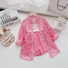 Girls summer suit, children's sun protection jacket + shorts two-piece set, thin children's clothing for small and medium-sized children