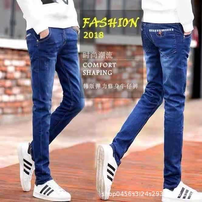 Cheap wholesale goods autumn jeans Korean style calf men's personalized leggings boys trendy long pants trendy