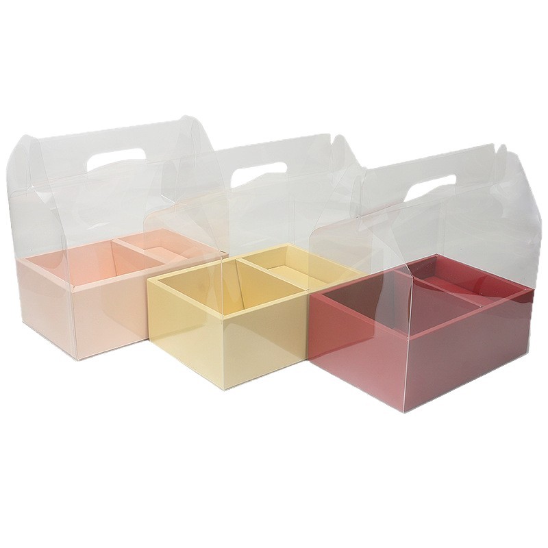 Caja de pastel transparente ventana creativa caja de diseño floristería floral cesta portátil ramo caja de embalaje caja de almacenamiento de flores