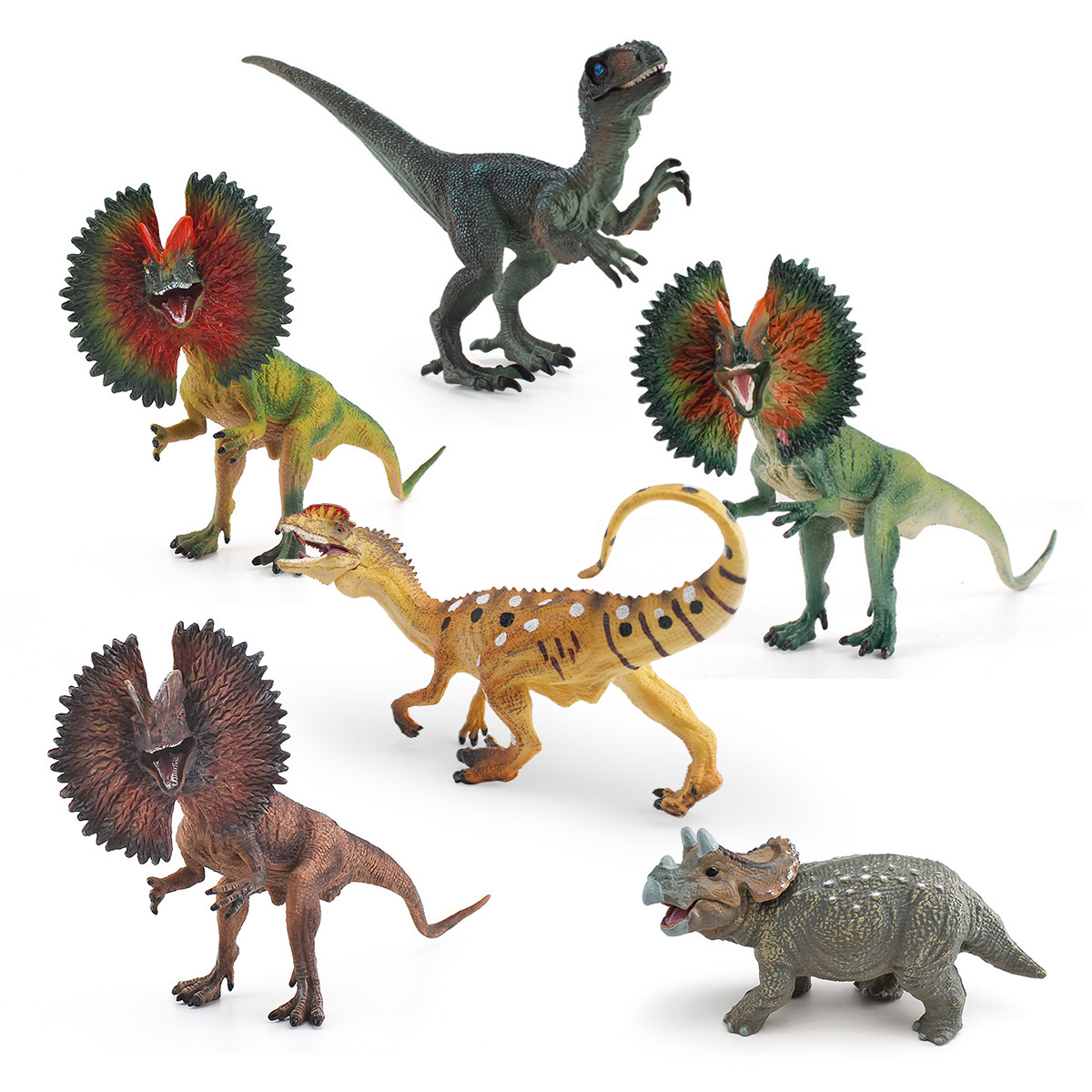 Simulación transfronteriza modelo de dinosaurio jurásico Cognitivo para niños Velociraptor Double Ridge Triceratops Juguetes de decoración hechos a mano