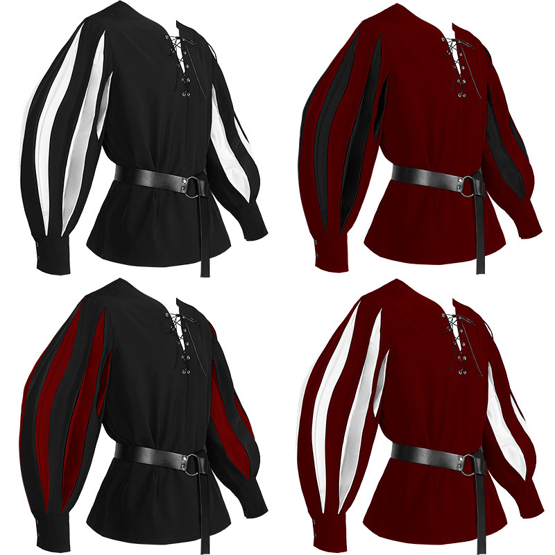 European and American retro medieval cos costume drama costume color matching strap collar shirt cosplay costume stage performance